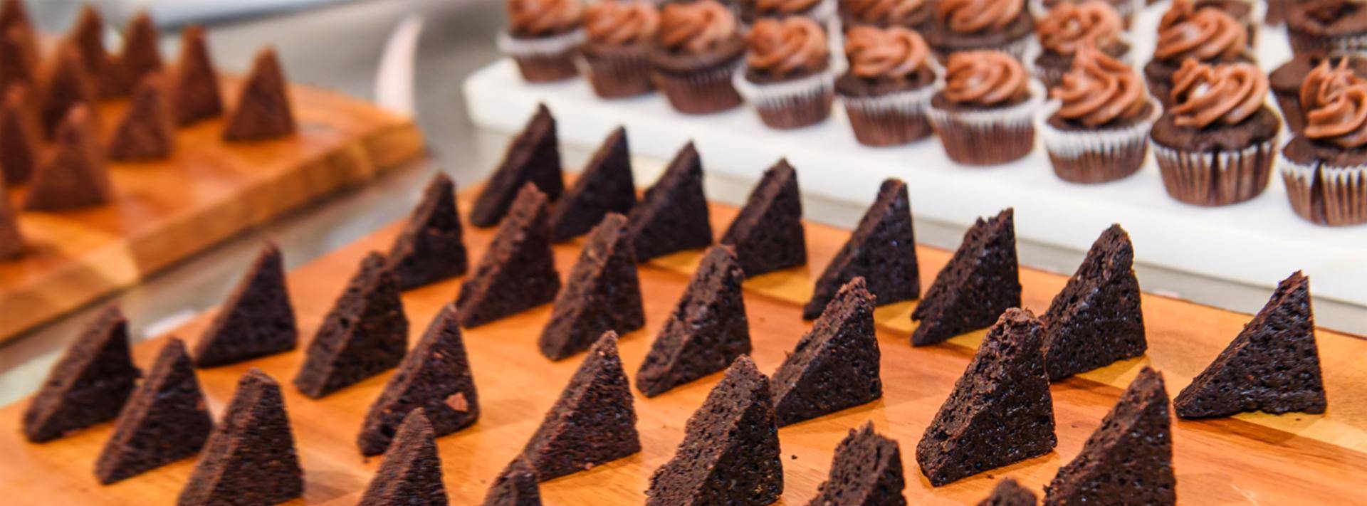 Brownies made using new Bensdorp Natural Dark cocoa powder on a cutting board