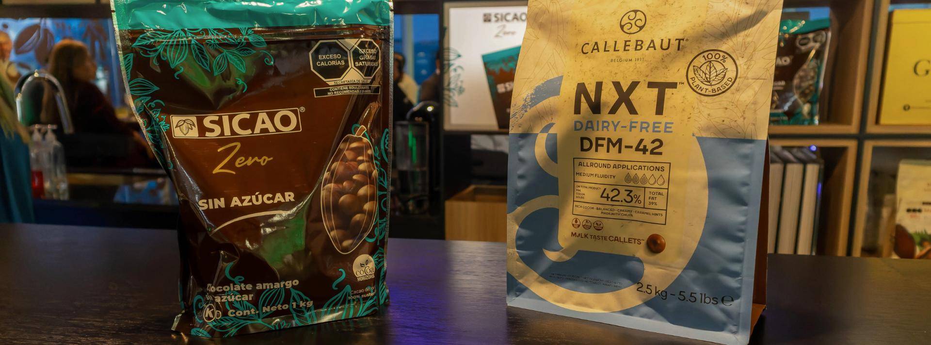 Bags of SICAO Zero (L) and Callebaut NXT (R)