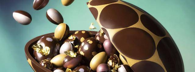 Chocolate Easter Egg with gold and silver accents