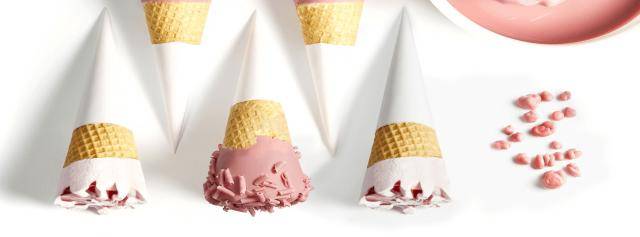 Ruby chocolate ice cream cones