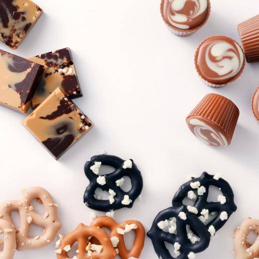 Various chocolates on a white background