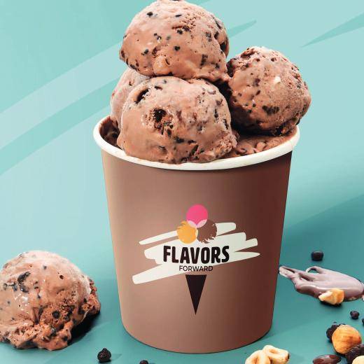 Flavors Forward ice cream pint on a green background