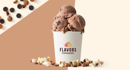 Flavors Forward ice cream pint over a multi-colored background
