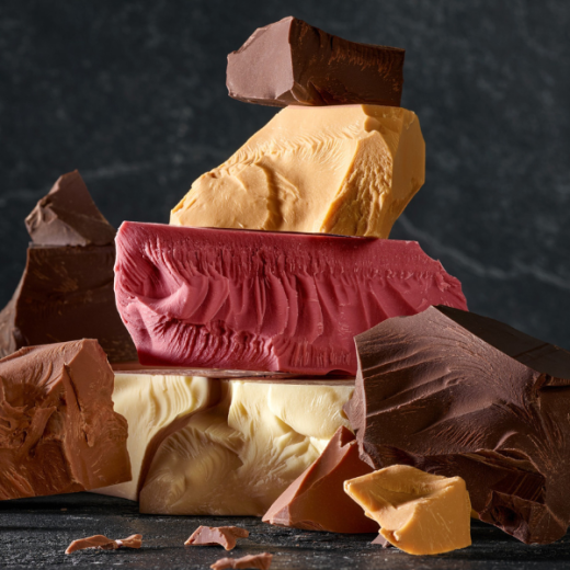 Chunks of milk, dark, white, gold and ruby chocolate