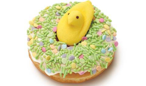 Dunkin’ Donuts PEEPS® Donut with pastel sprinkles and a yellow chick - Easter decorations