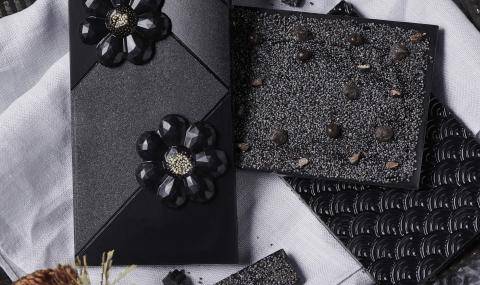 black chocolate bar, black chocolate tablet, goth food, black cocoa powder, black food, black dessert