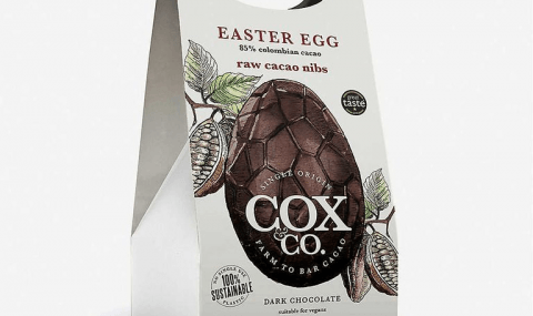 COX & CO Colombian Origin  85% dark chocolate Easter egg with raw cacao nibs