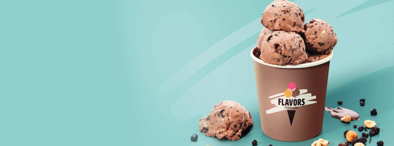 Chocolate pint of ice cream over a green background
