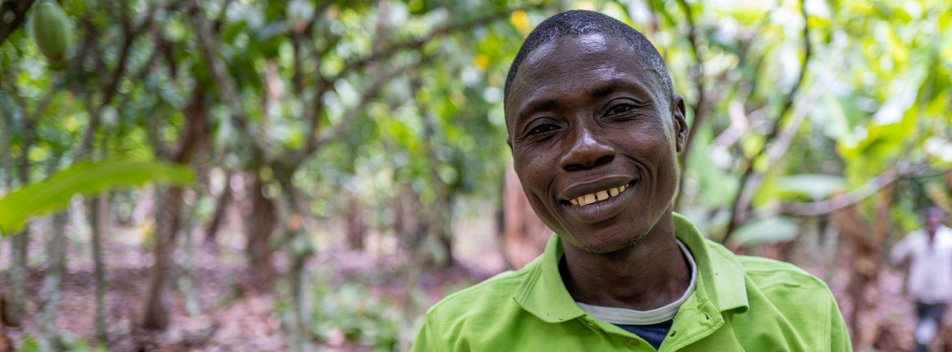 Farmer Jean-Didier in his cocoa farm