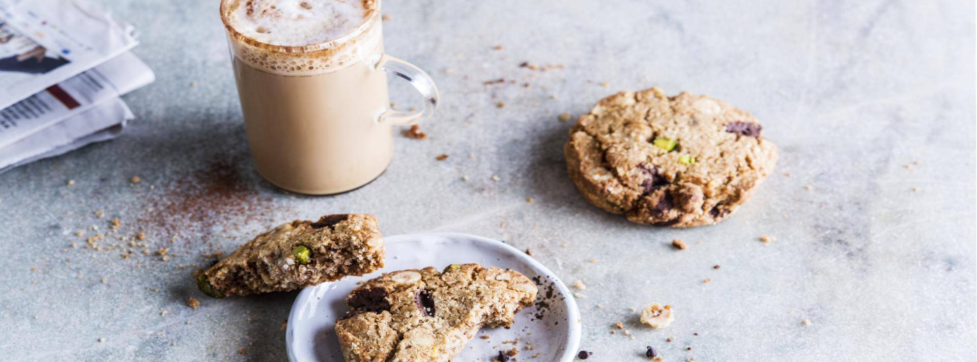 Tasty and good cookies with nuts and protein chocolate chips