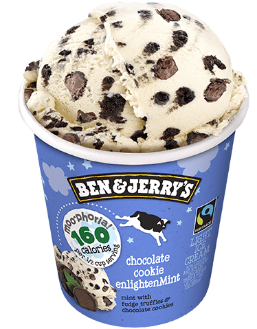 Chocolate Cookie Enlightenment, part of Ben & Jerry’s new Moo-phoria line of ice creams, is delicious and indulgent at only 160 calories per serving.