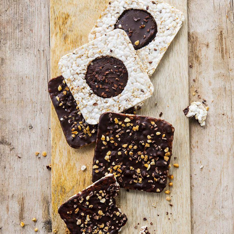 Rice wafers coated in no added sugar chocolate