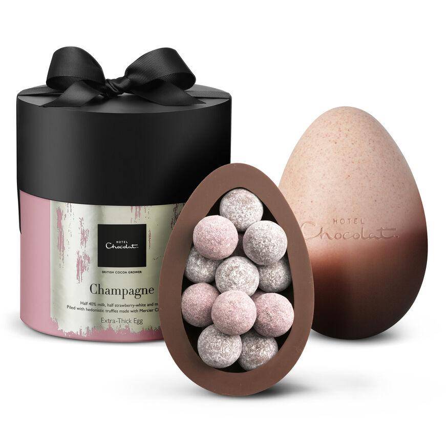 Easter egg filled with classic and pink Marc de Champagne truffles