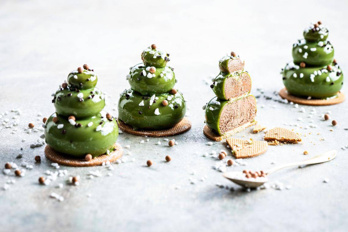 Christmas Tree pastries with dark milk white chocolate