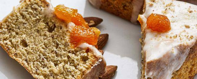 apricot gateau nantais sliced on white plate