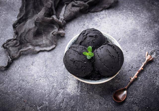 bowl of charcoal ice cream